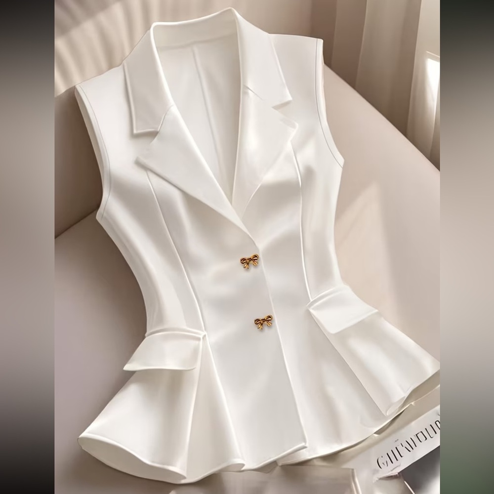 White Sleeveless Peplum Blazer Vest – Size L (US 8/10)